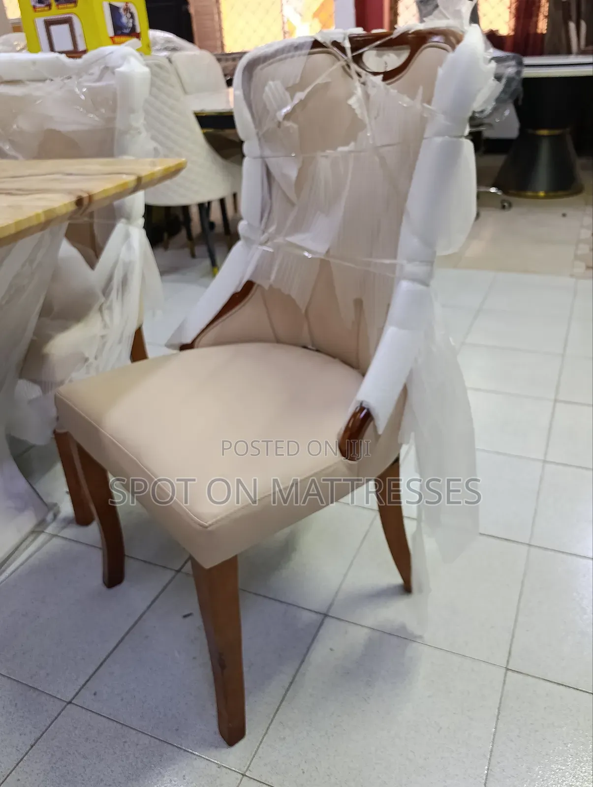 High-end Family Dining Set.Pure Marble Top Table + 6 Leather Seats.