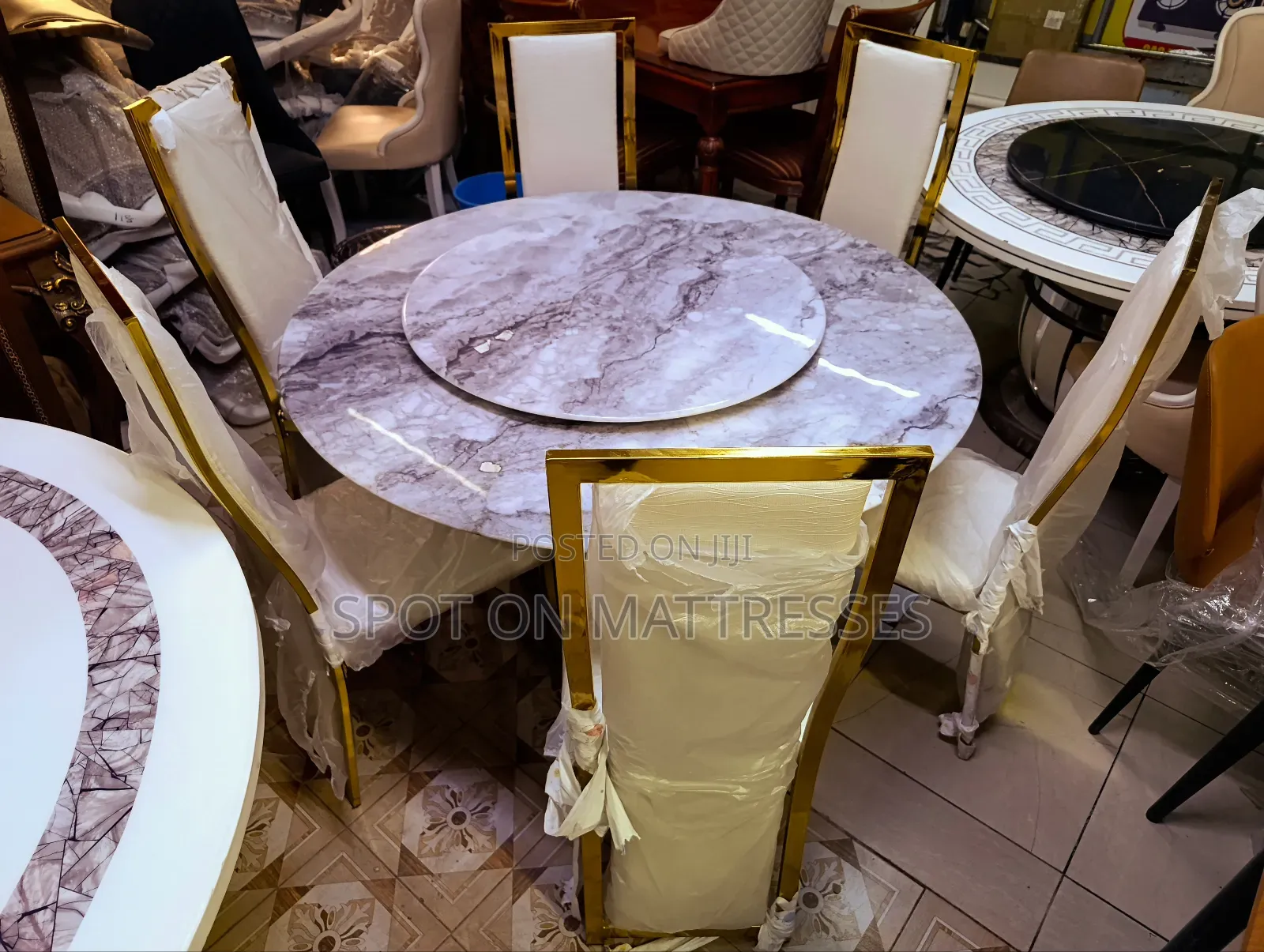 Elegant 6-seater Dining Set With Marble Top Turntable + Free Delivery.