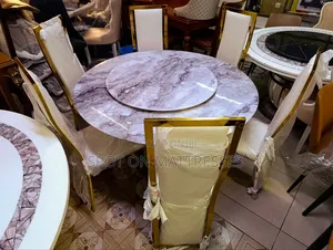 Elegant 6-seater Dining Set With Marble Top Turntable + Free Delivery.