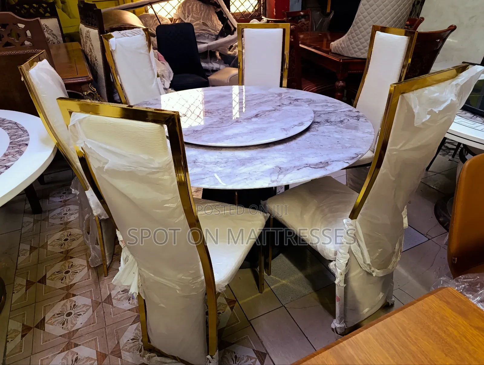 Elegant 6-seater Dining Set With Marble Top Turntable + Free Delivery.