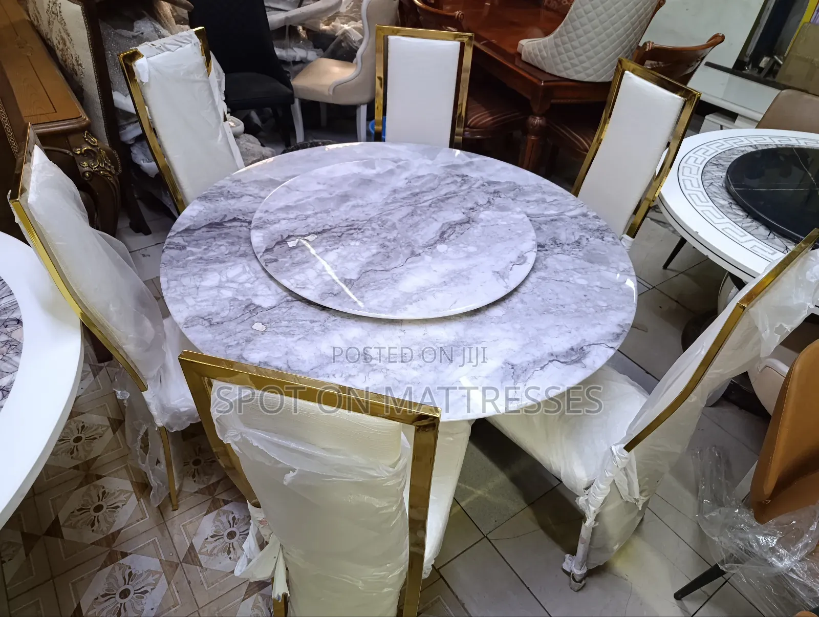 Elegant 6-seater Dining Set With Marble Top Turntable + Free Delivery.