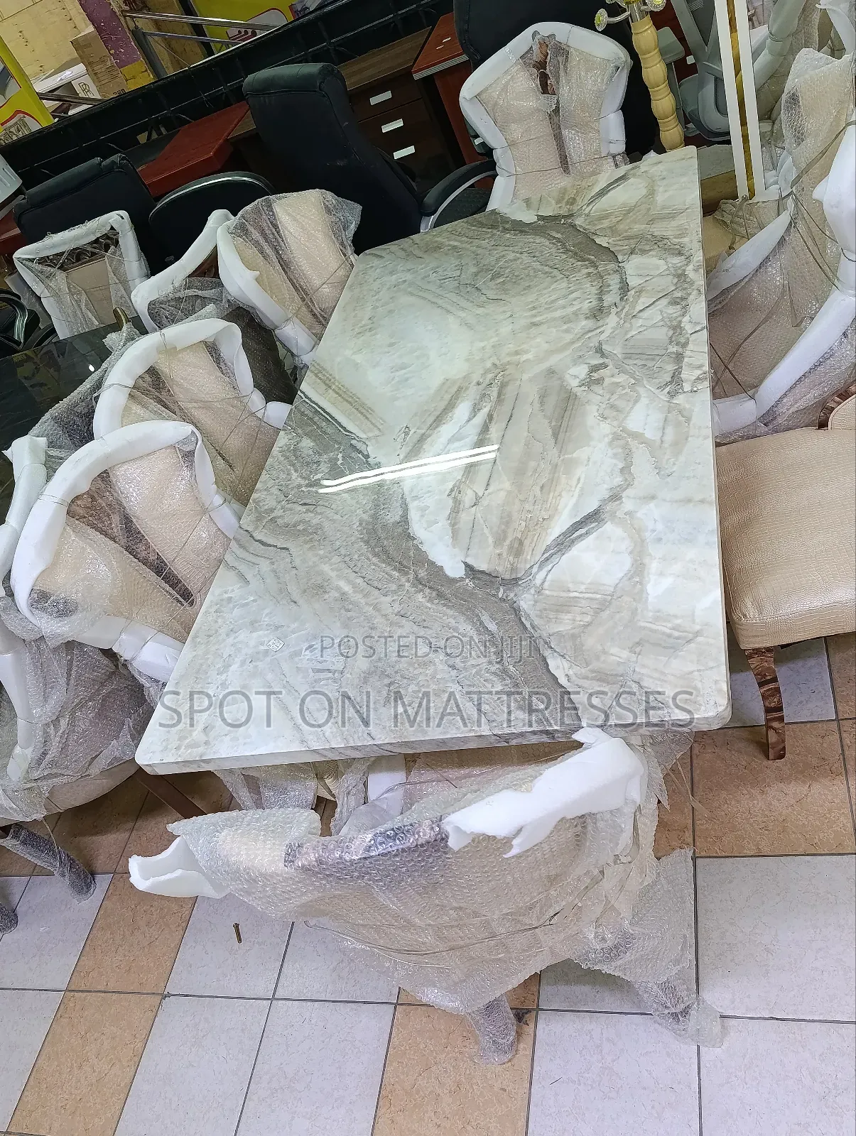 Pure Marble Top Dining Set Table With 6 Leather Chairs + Free Delivery