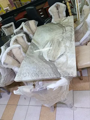 Pure Marble Top Dining Set Table With 6 Leather Chairs + Free Delivery