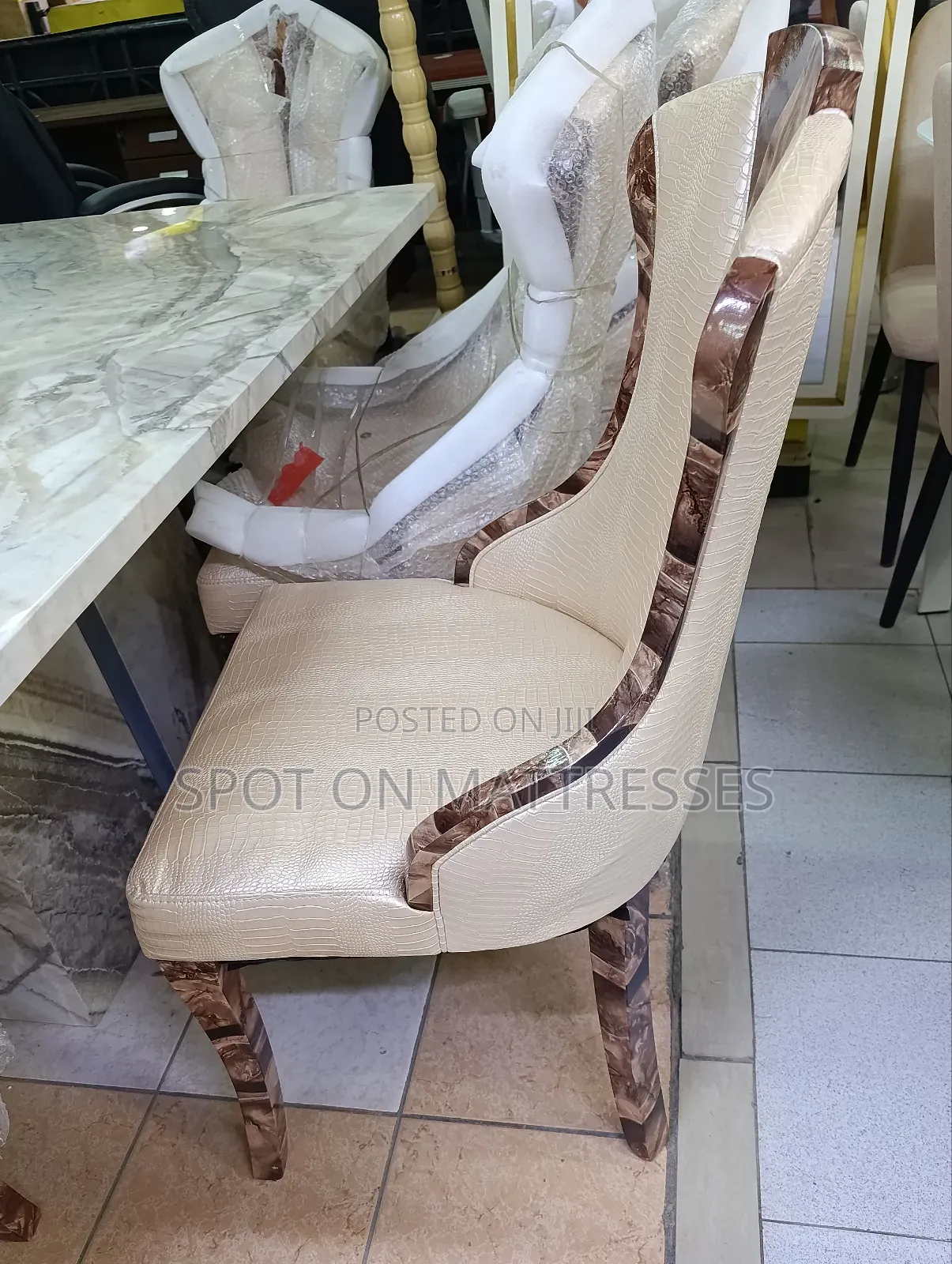 Pure Marble Top Dining Set Table With 6 Leather Chairs + Free Delivery