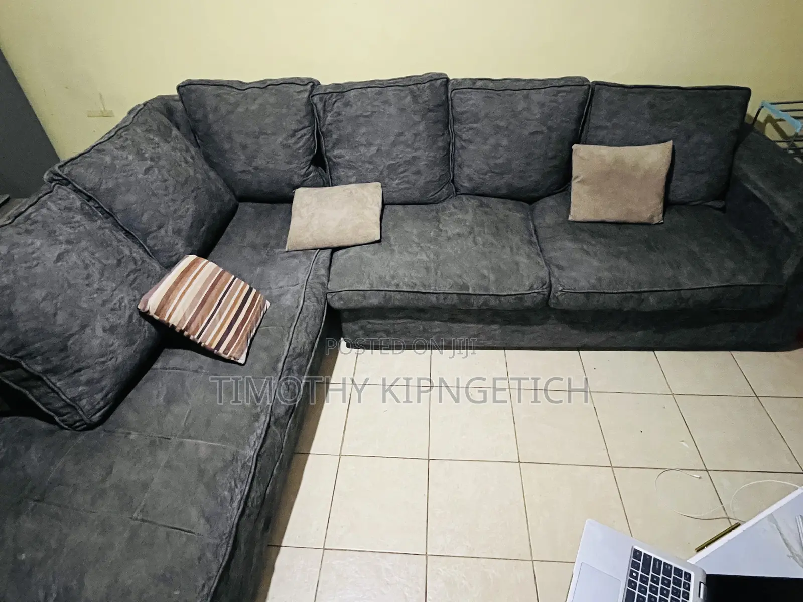 L Shaped Sectional Grey Sofa Set