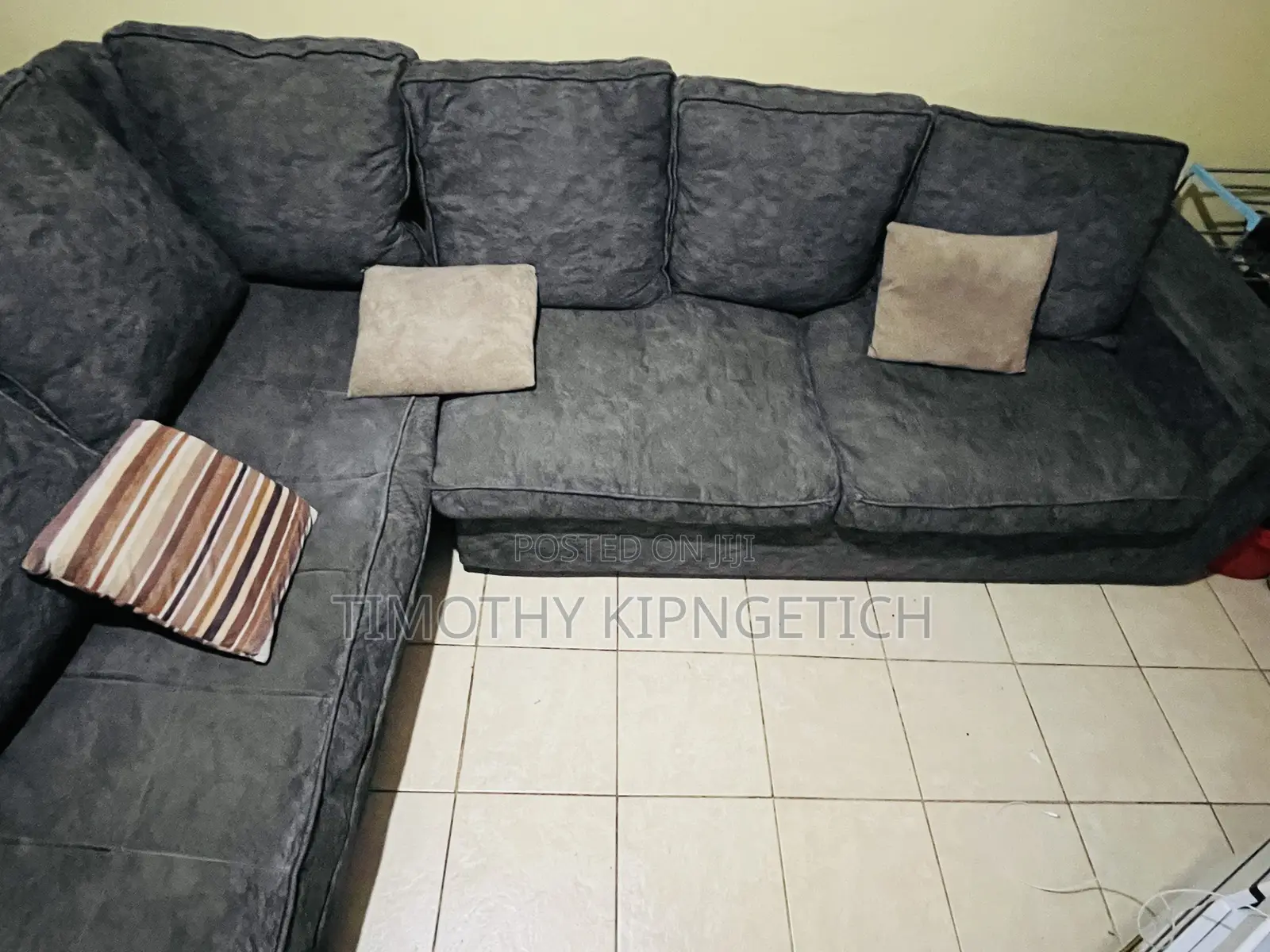L Shaped Sectional Grey Sofa Set