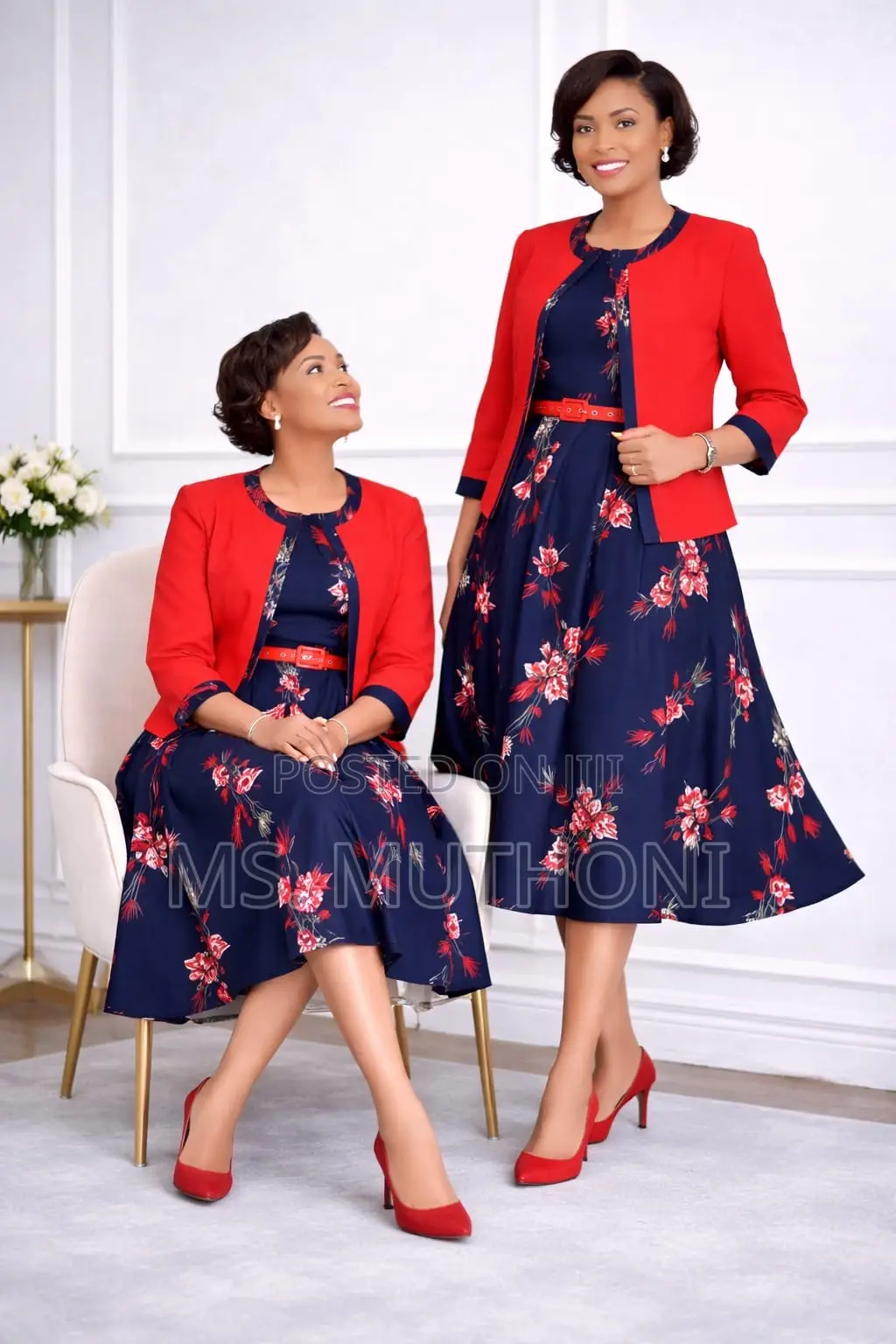 *Two-Piece Coat Floral Midi Dress 44-54