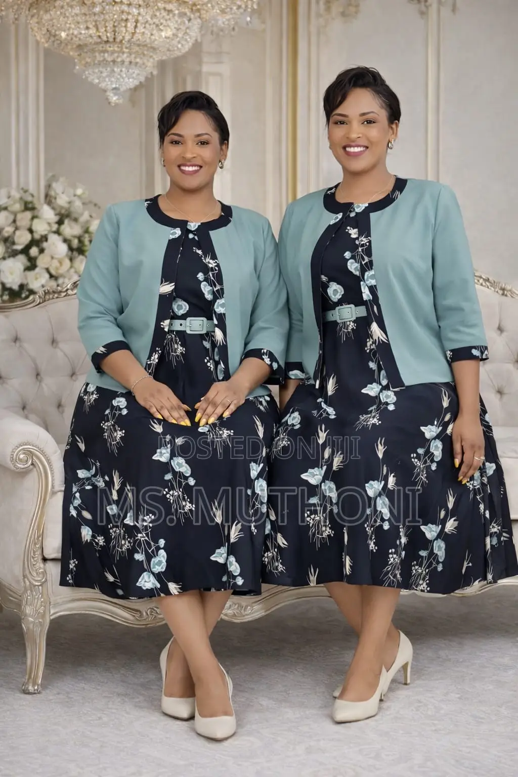 *Two-Piece Coat Floral Midi Dress 44-54