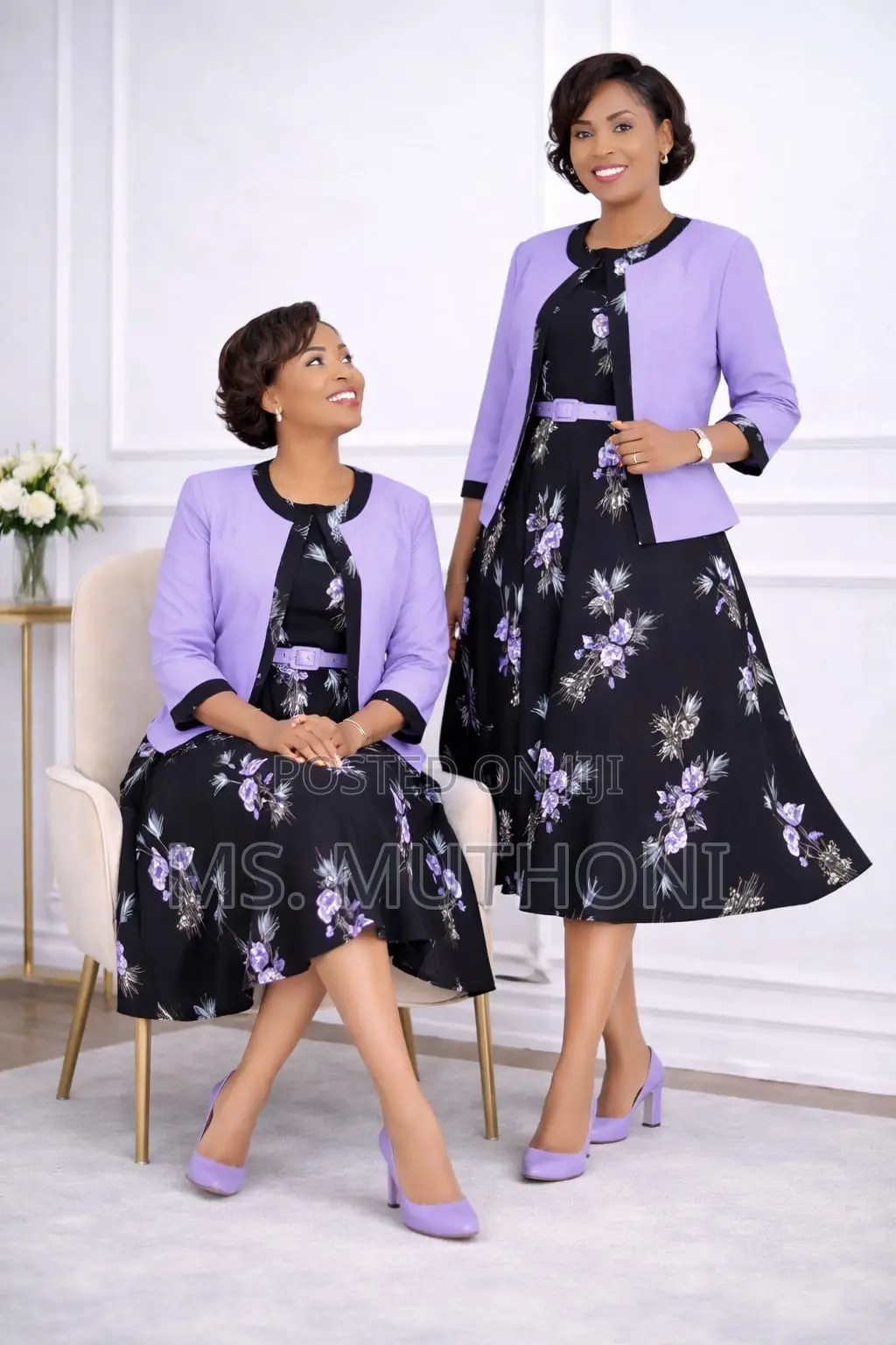 *Two-Piece Coat Floral Midi Dress 44-54