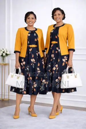 *Two-Piece Coat Floral Midi Dress 44-54