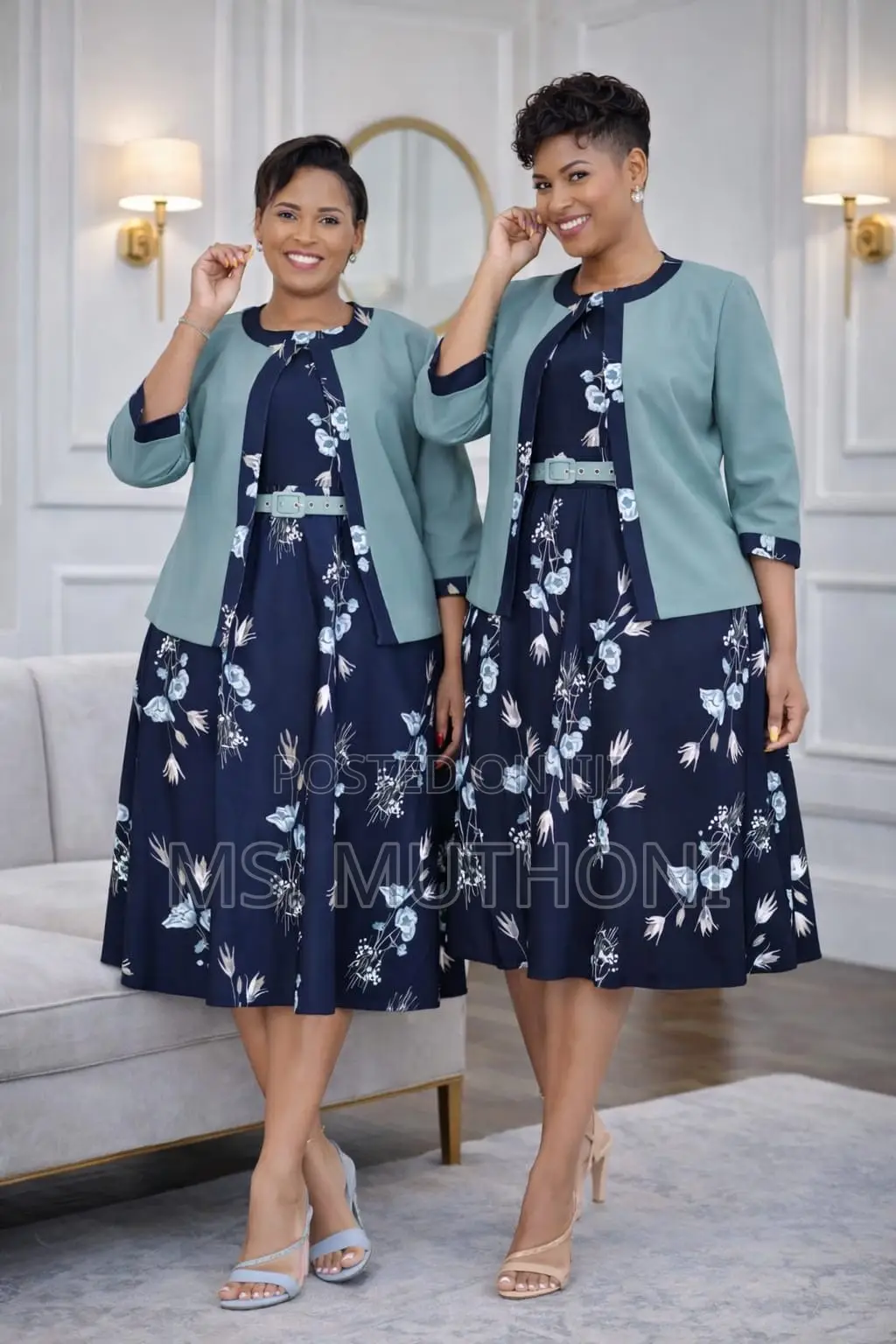 *Two-Piece Coat Floral Midi Dress 44-54