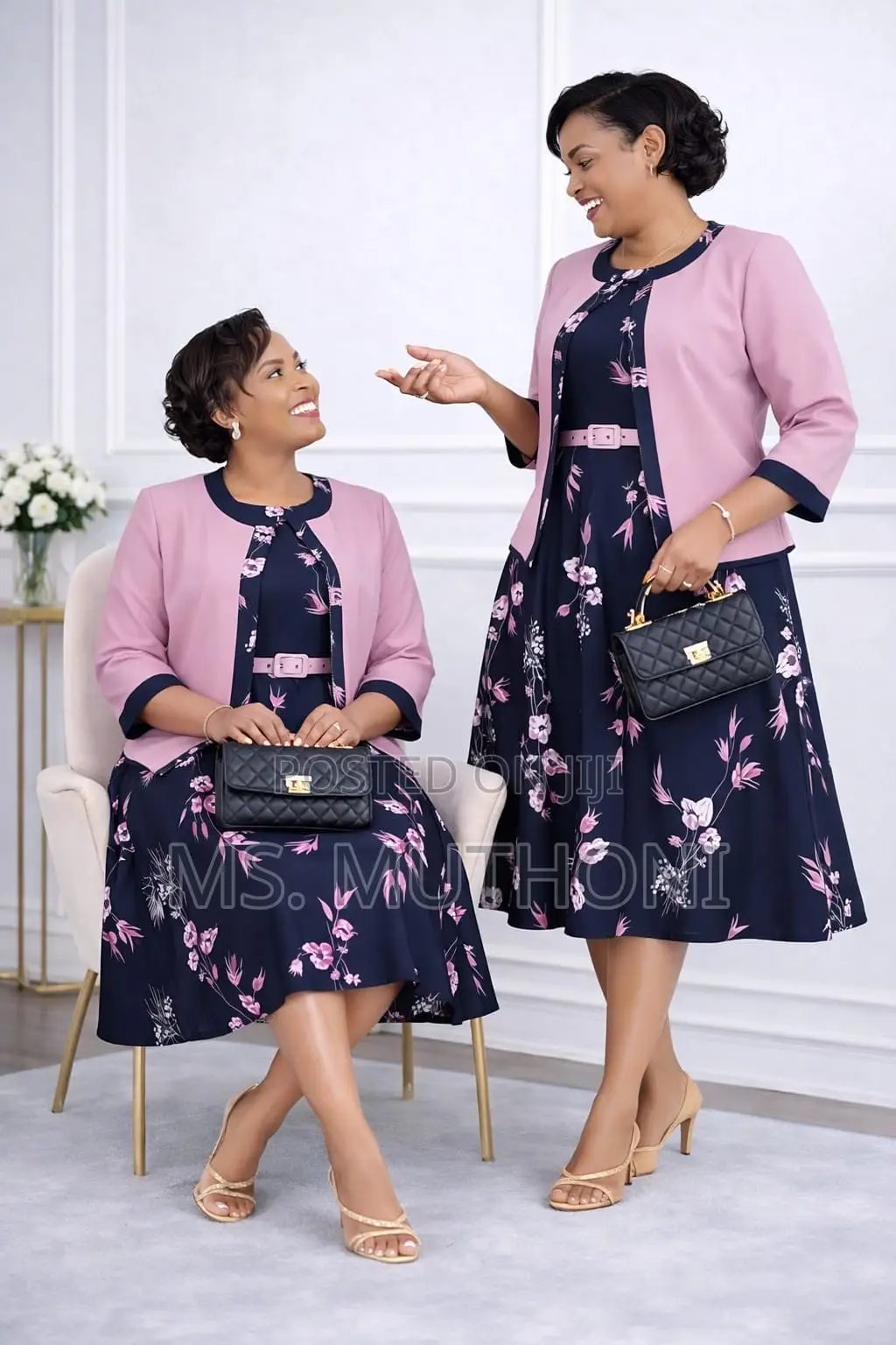*Two-Piece Coat Floral Midi Dress 44-54
