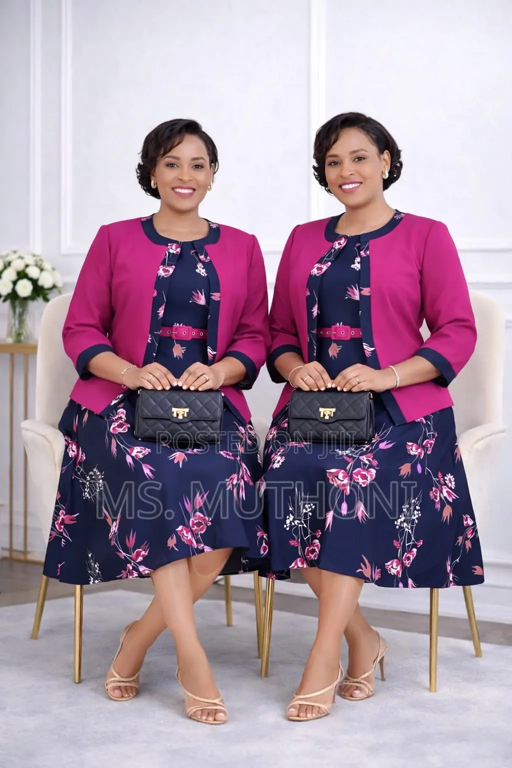 *Two-Piece Coat Floral Midi Dress 44-54