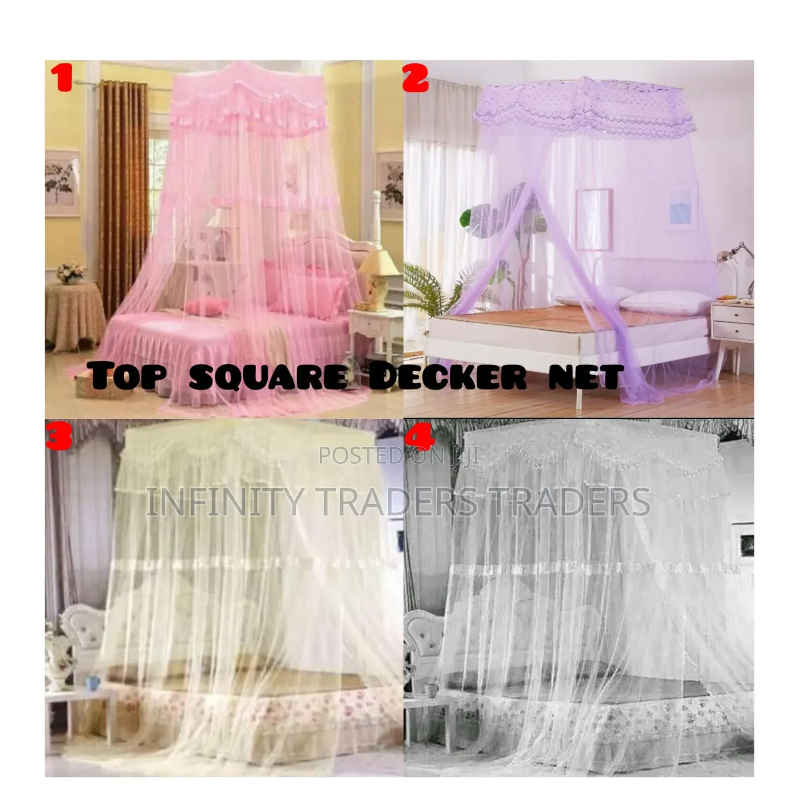 Double Decker Mosquito Nets(Free Can Fit a 3by6,4by6,5by6 Pink,Cream