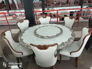 Home Dining Table; 6-person White Round Dining Turn Table Set