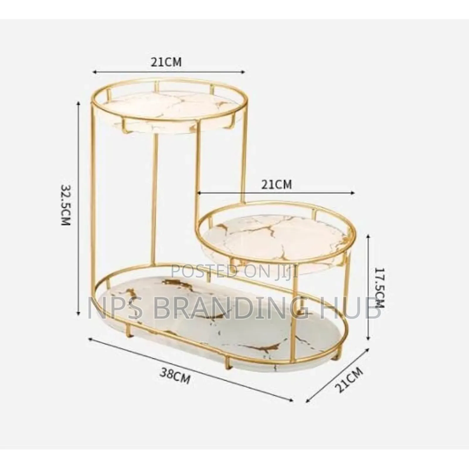 3 Level Gold Frame Marble Tray Organizer Rack P.O
