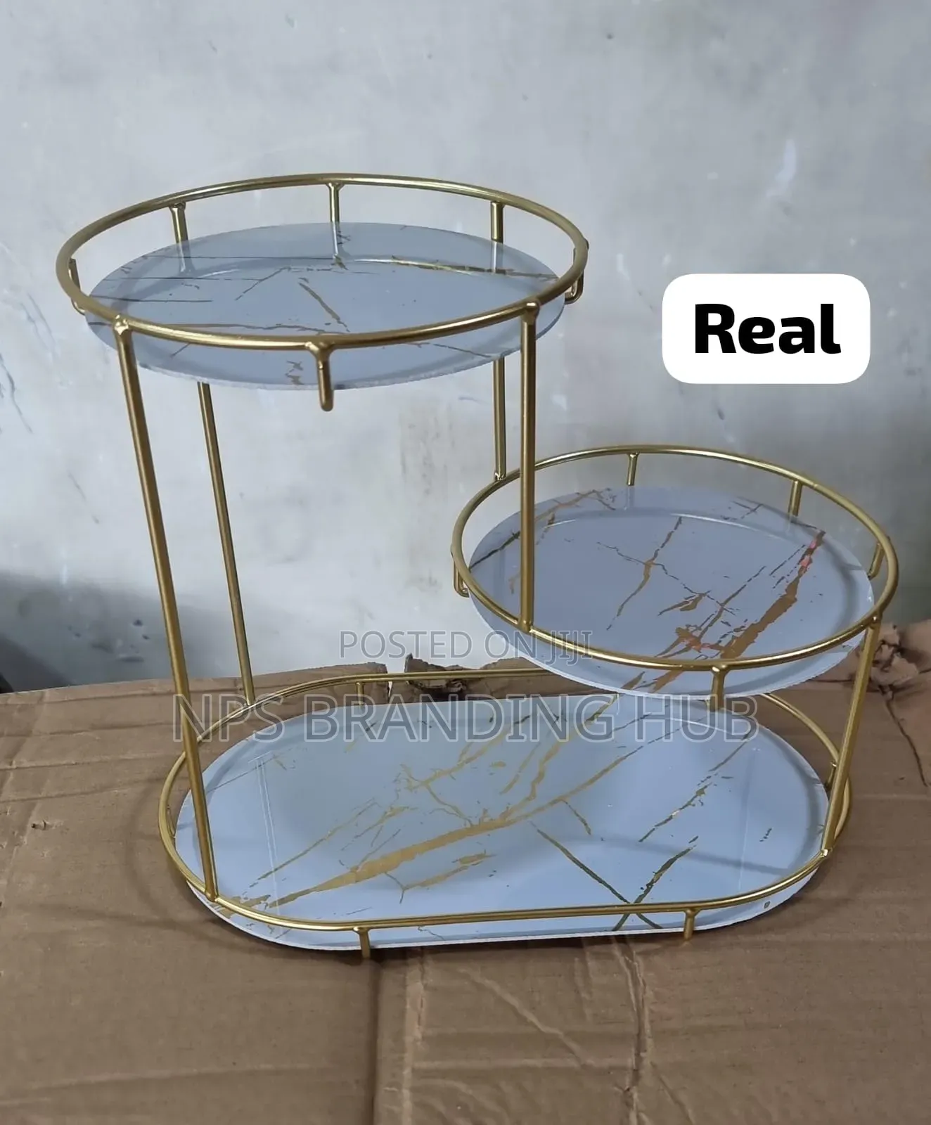 3 Level Gold Frame Marble Tray Organizer Rack P.O