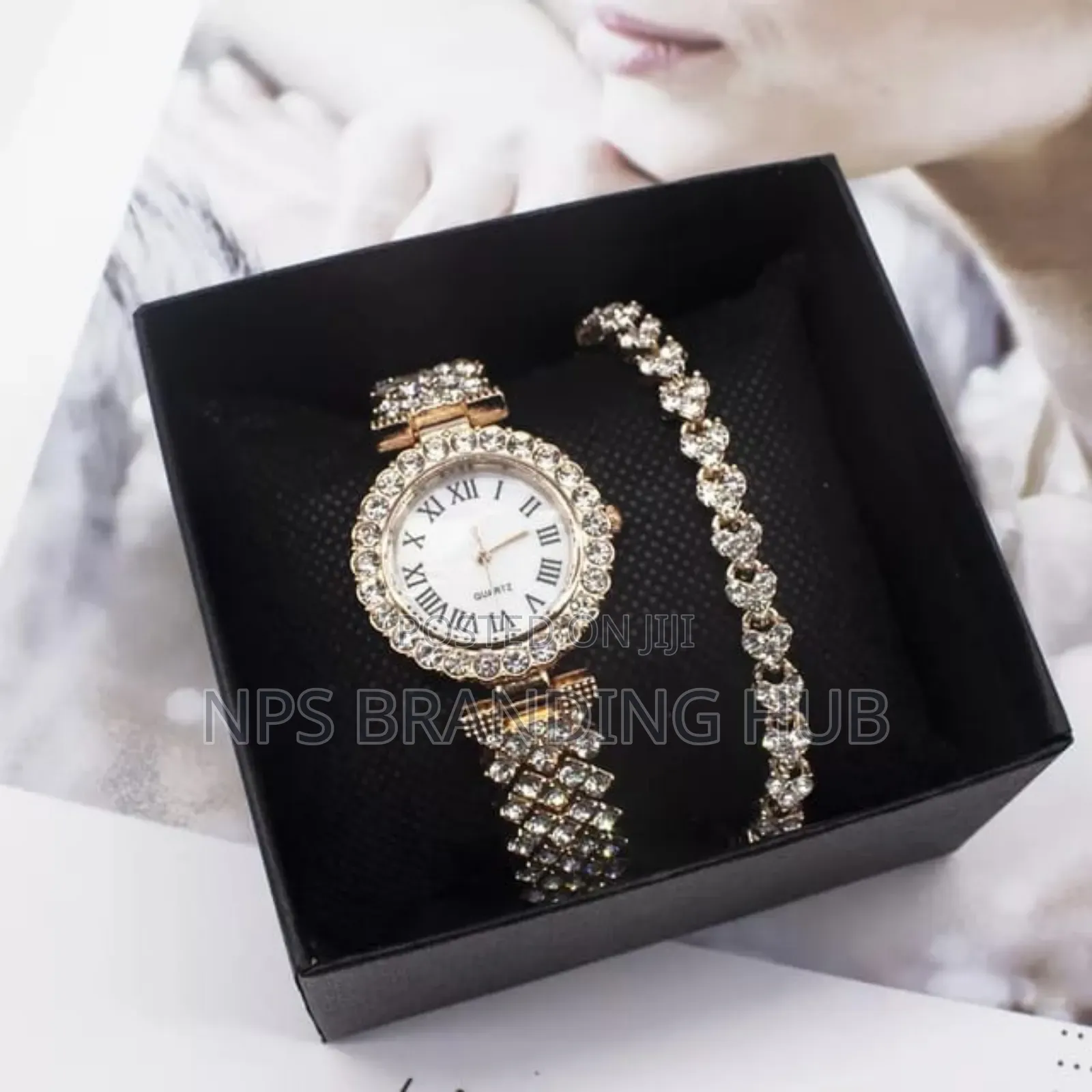 2 Pcs Full Crystal Watch And Bracelet Set Zn