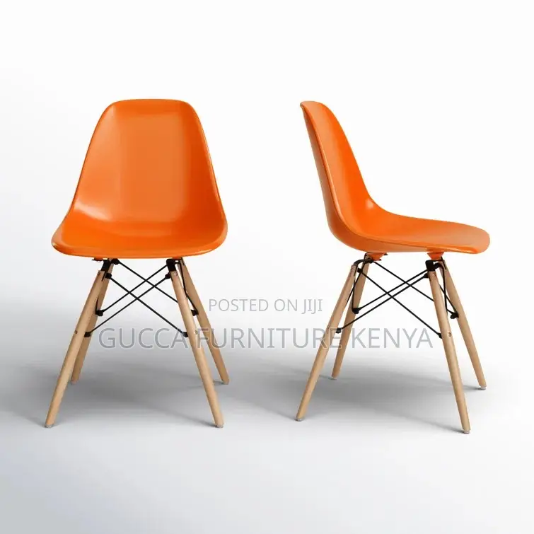 Orange Plastic Armless Eames Dining Chair
