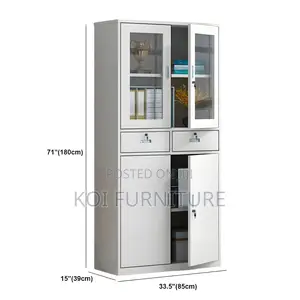 Office Cabinet; White Steel Office Storage Cabinet With Clear View