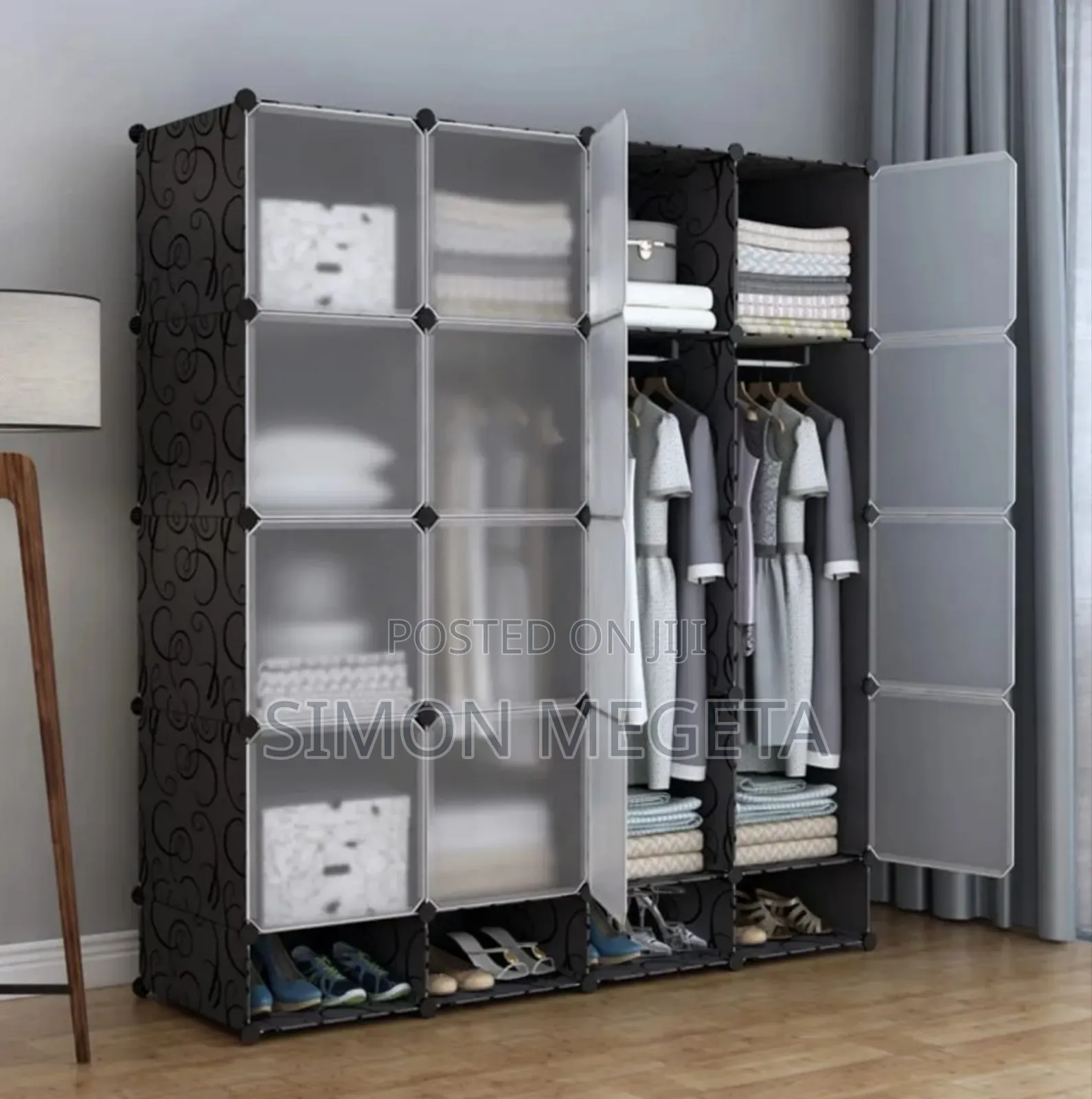 Portable 4- Column Plastic Wardrobes Available in Different Colours