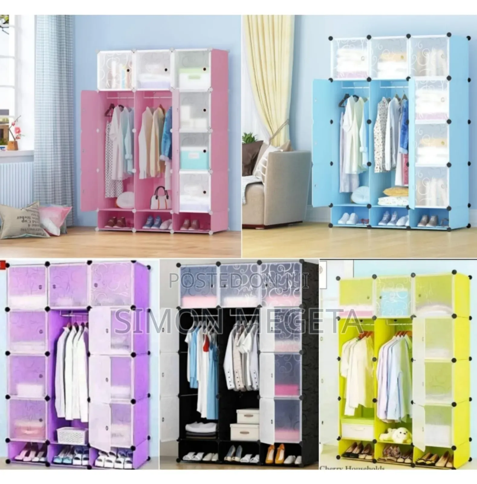 Portable 3- Column Plastic Wardrobes Available in Different Colours