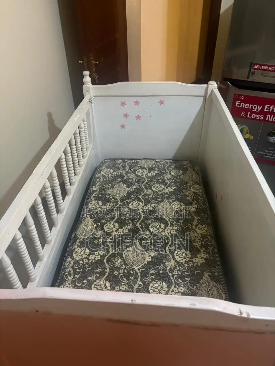Solid Wooden Baby Cot/Court With Mattress- Durable Spacious
