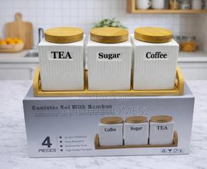 3pc Ceramic Canister Set With Bamboo Lids Tray-Ca - thumbnail 2