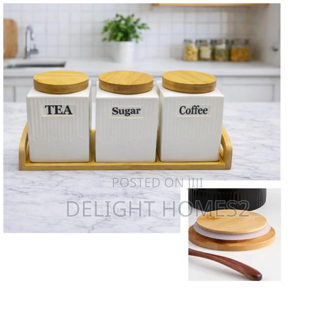 3pc Ceramic Canister Set With Bamboo Lids Tray-Ca - thumbnail 3