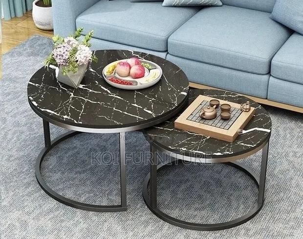 Coffee Table; Round Black Marble Coffee Table - thumbnail 2