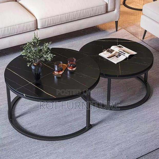 Coffee Table; Round Black Marble Coffee Table - thumbnail 3