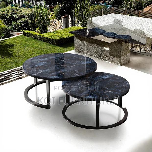 Coffee Table; Round Black Marble Coffee Table - thumbnail 4