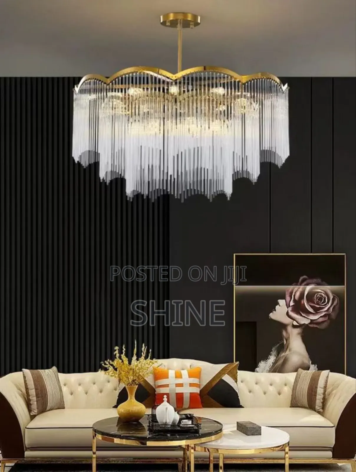 Tassel Raindrop Gold Crystal Chander