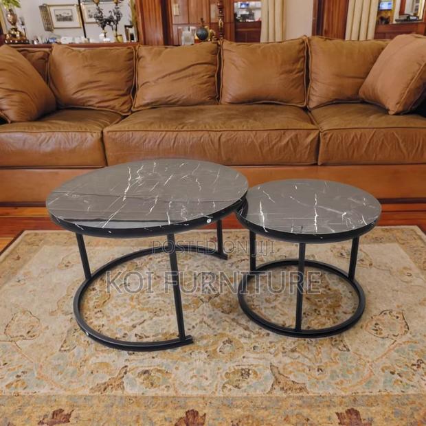 Coffee Table; Round Black Marble Coffee Table - thumbnail 5