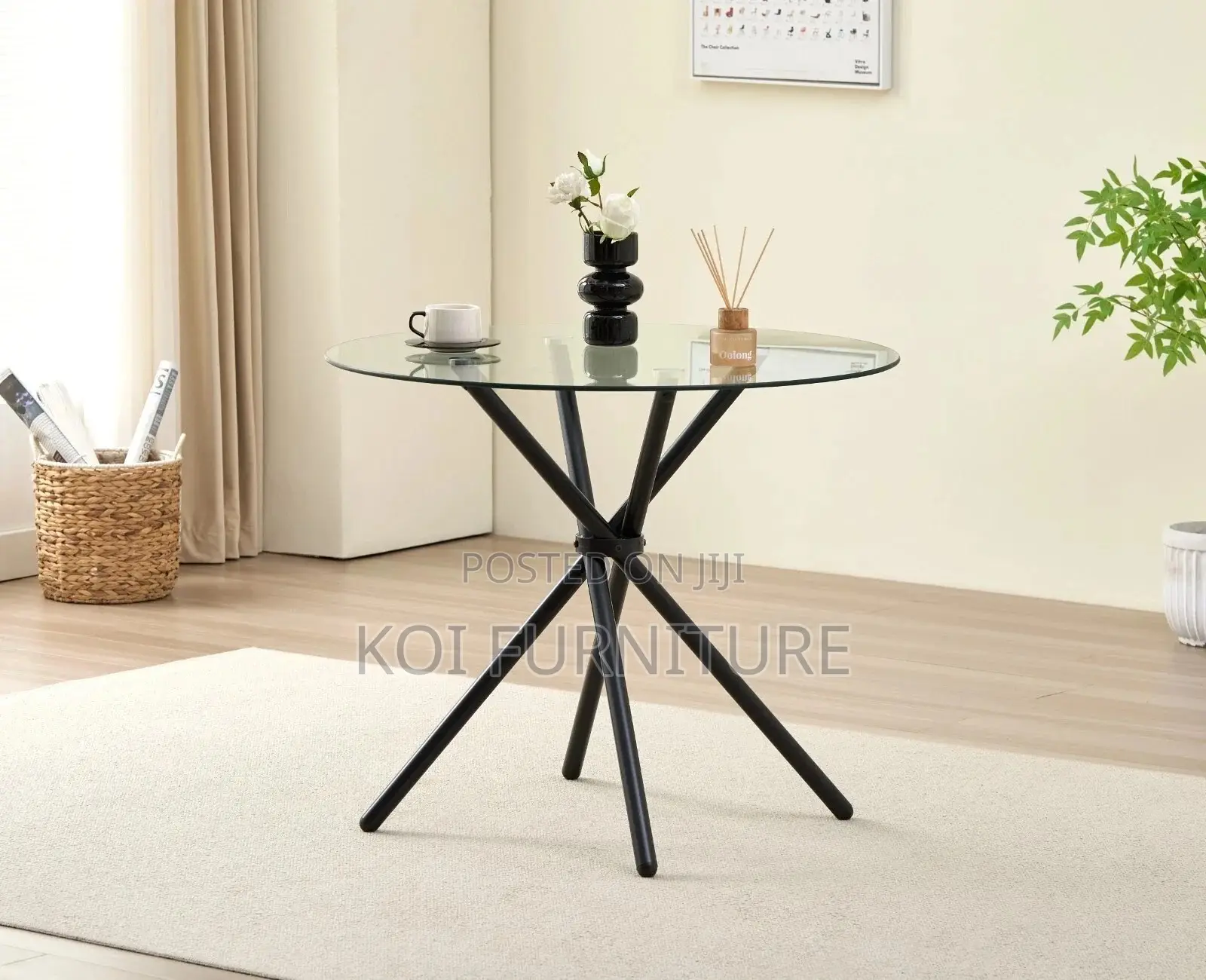 Coffee Table; Round Black Home Dining Coffee Table