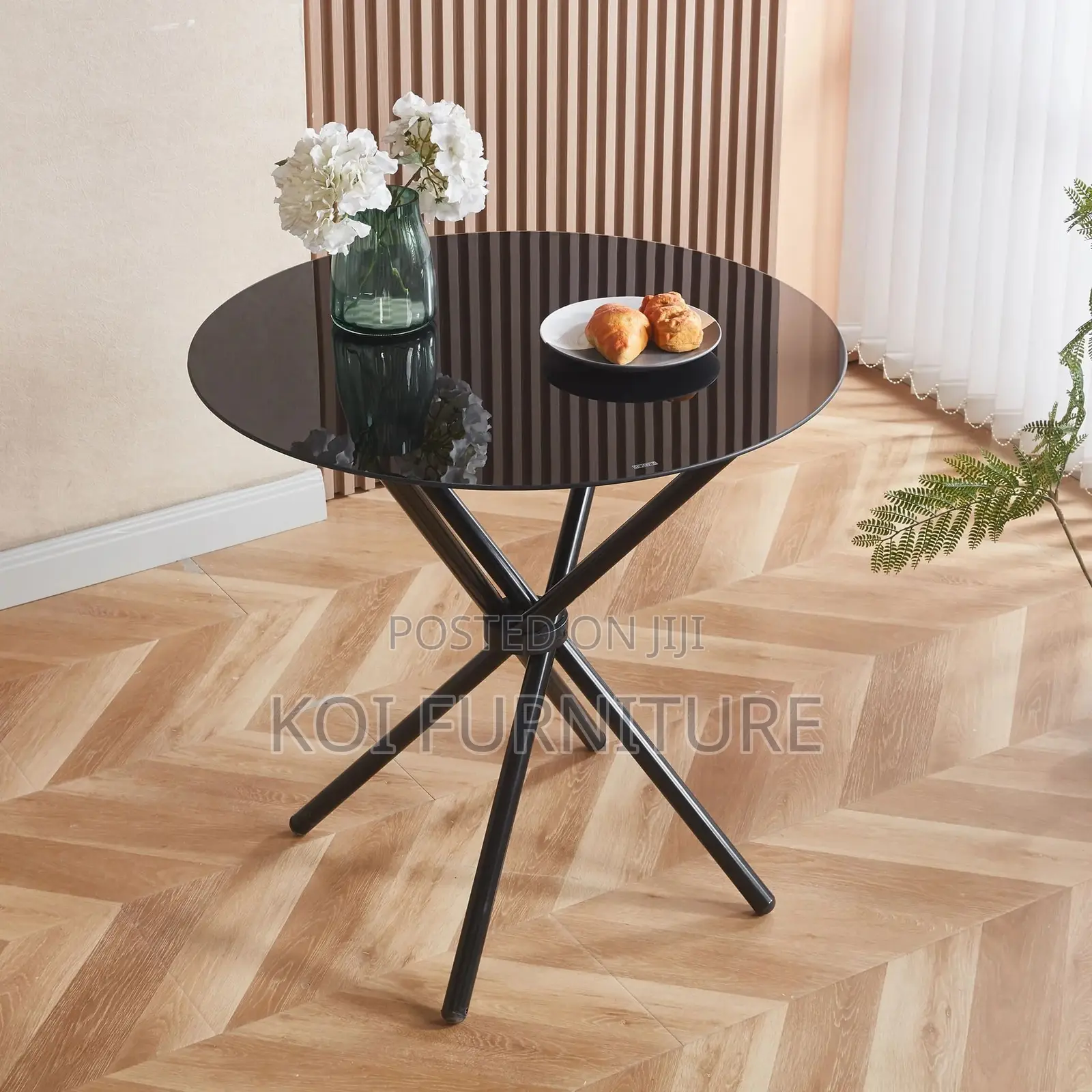 Coffee Table; Round Black Home Dining Coffee Table