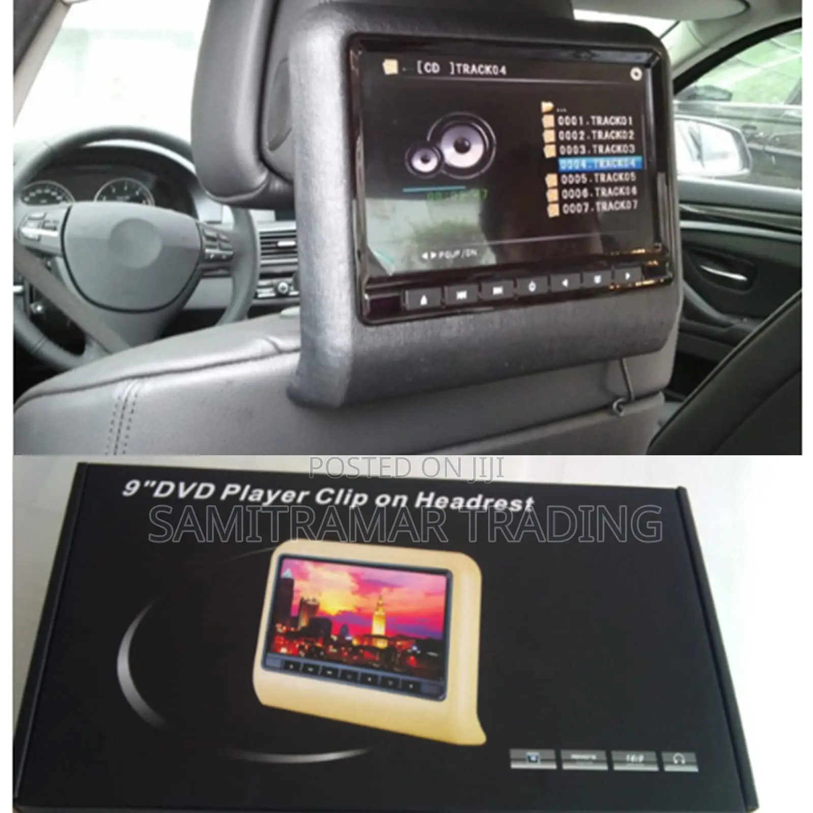 Universal 9" Car Clip-on Active Headrest Monitor, DVD Player Function