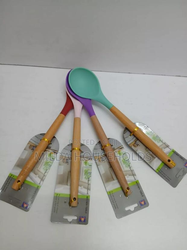 Silicone Wooden Handle Serving Spoon Available. - thumbnail 3