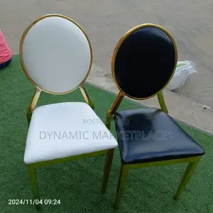 Modern White and Gold Round-Back Event Chair,