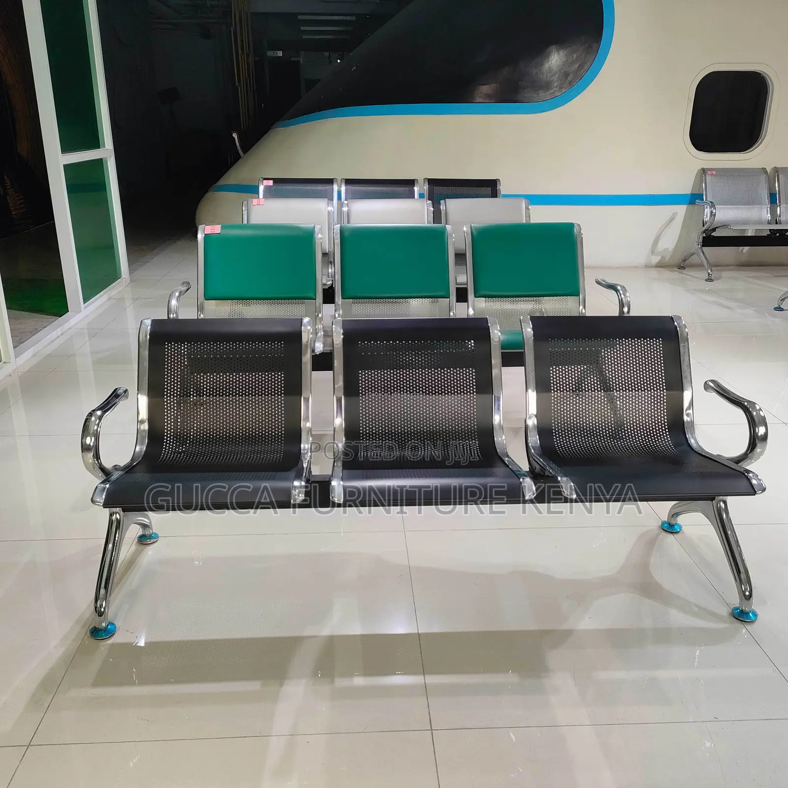 3-link Metallic Office Reception Waiting Bench