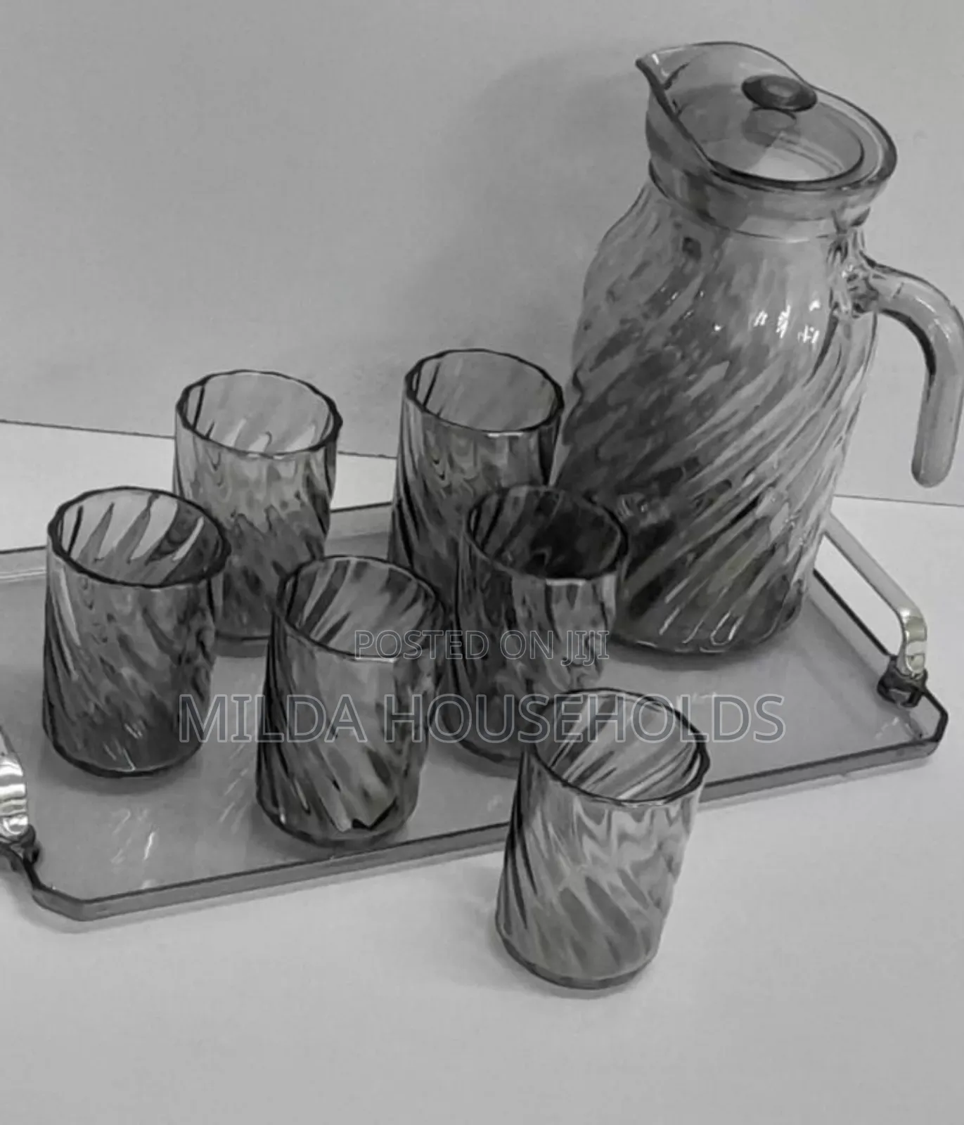 Glass Jug With Glasses + Tray Available.