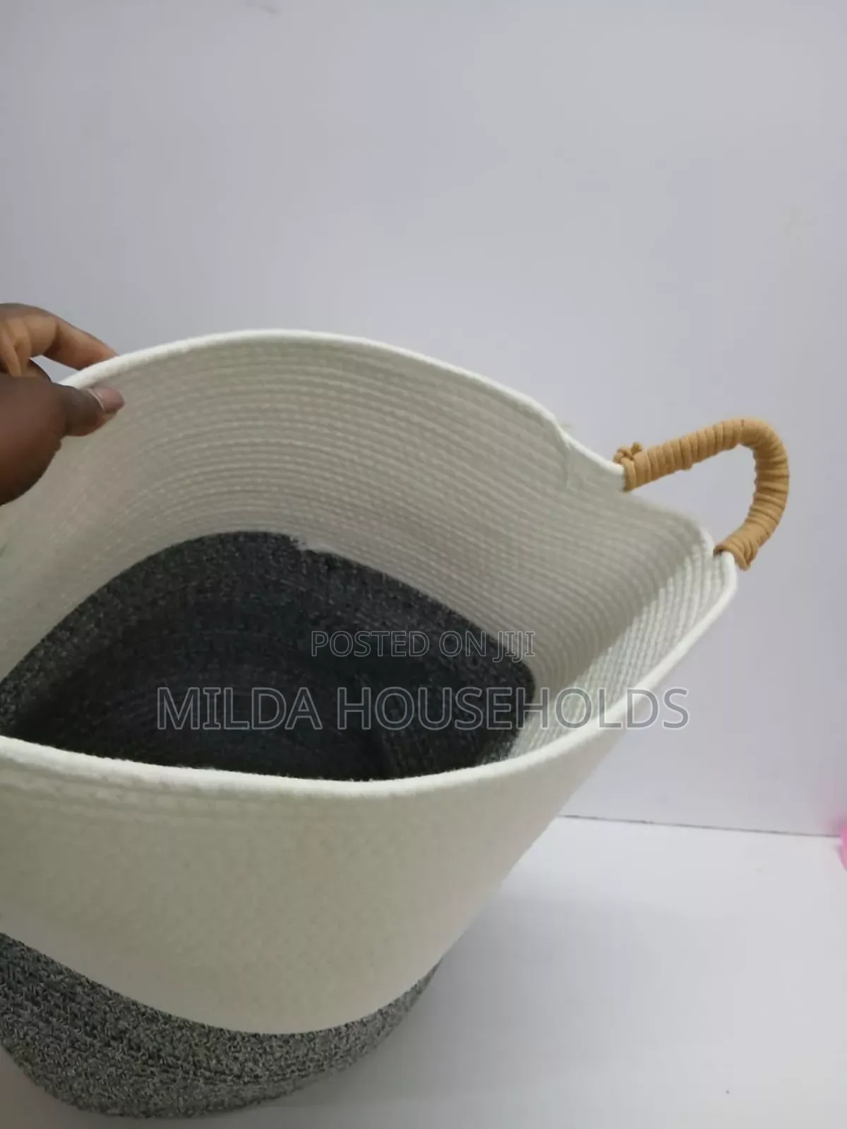 Big Laundry Basket Decorative Woven Cotton Rope Storage Hamper.