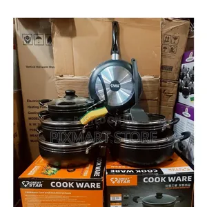 Great Star 14pc Black Cookware Set With Frying Pan Spoons