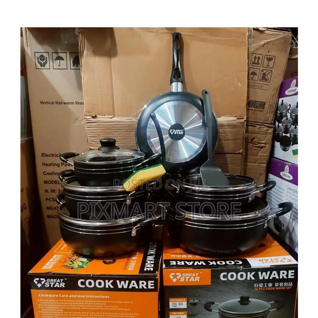 Great Star 14pc Black Cookware Set With Frying Pan Spoons