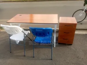Classic Brown Top Metallic Study Desk and Folderble Chairs