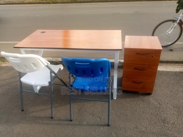 Classic Brown Top Metallic Study Desk and Folderble Chairs