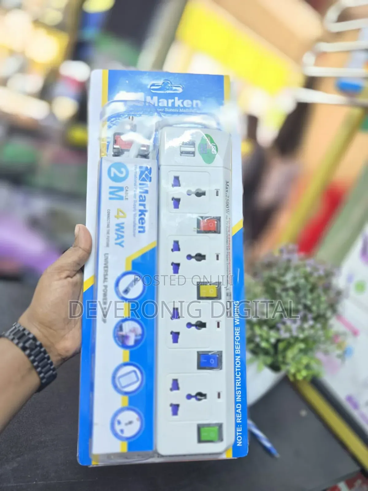 *Power Socket Extension Cable With 6 Socket 4 Usb Charging Port*