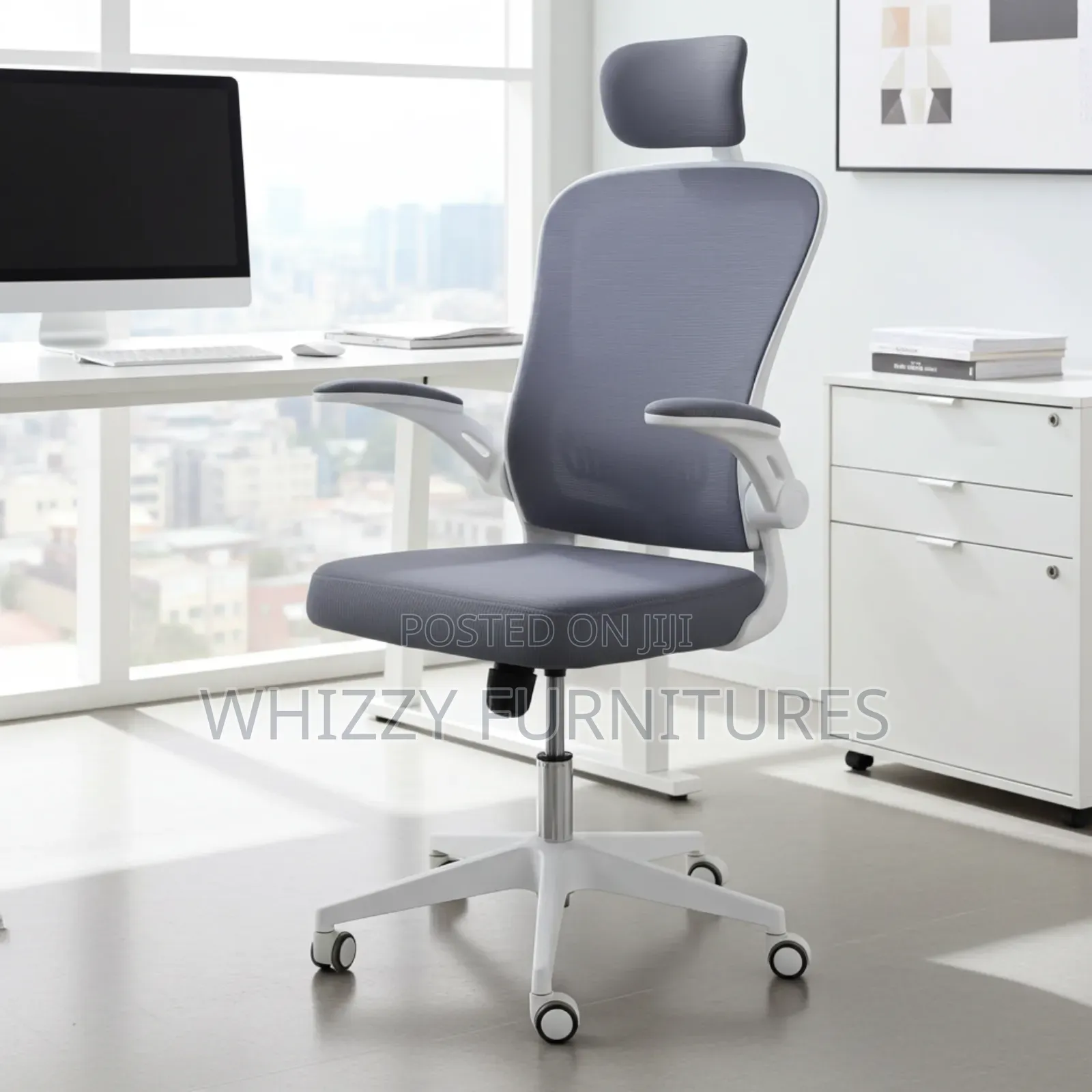 White Ergonomic Office Chair ( Flip Hands , Adjastable Headrest )
