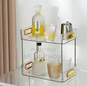 Multipurpose 2-Tier Decorative Clear Organizer With Gold Handles