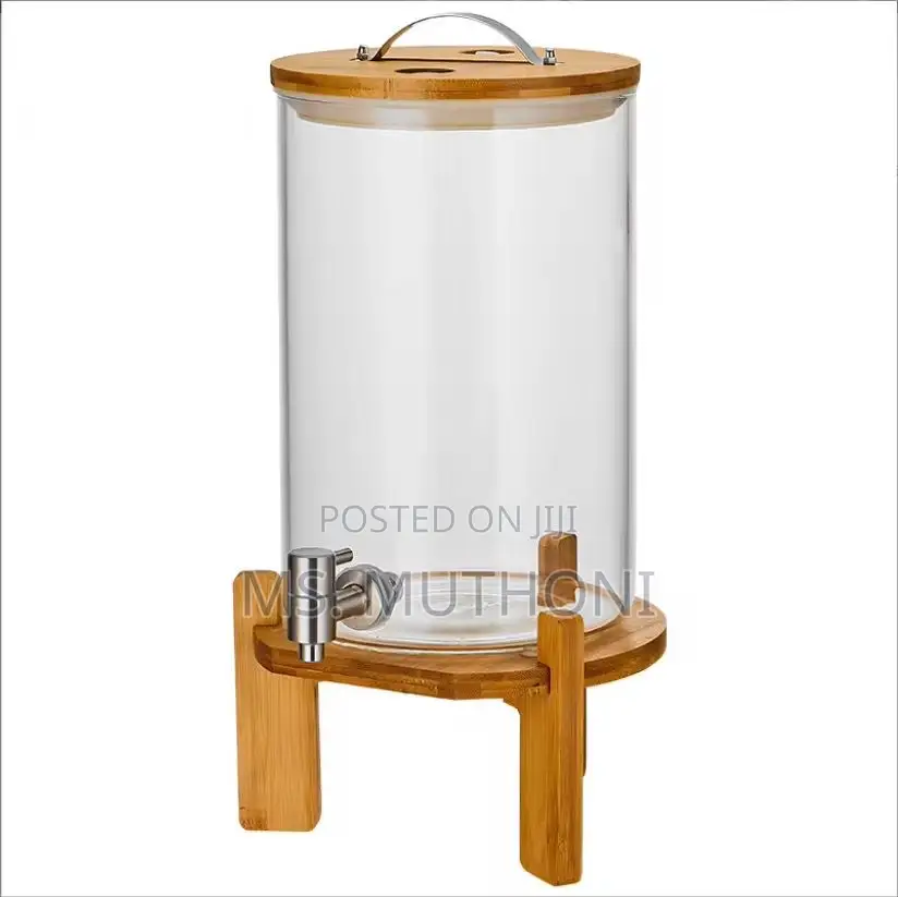 5l Glass Drink Dispenser With a Bamboo Stand and Lid,